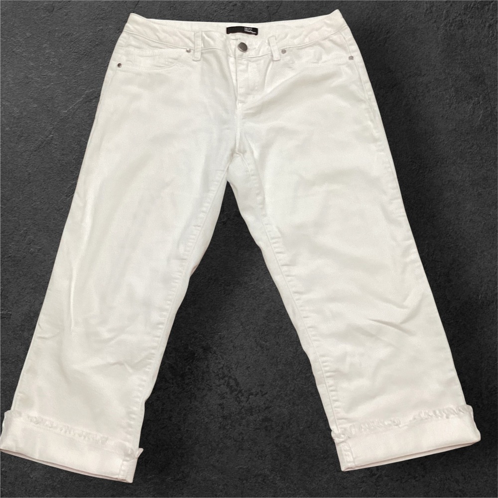 1822 Denim Womens White Cropped Raw Hem Cuffed Jeans Size 8 Stretch Mid Rise